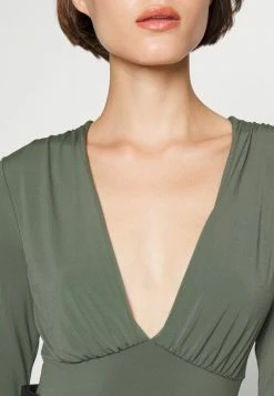 Abercrombie & Fitch SLINKY DEEP V RUCHED BODYSUIT - Long Sleeved Top - Thyme -Abercrombie & Fitch Shop aa4c49744b8441eab0c37d7f2b440c93