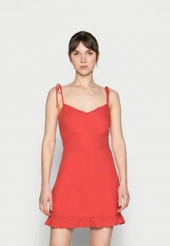 Abercrombie & Fitch BARE TIE SHOULDER SLIM WAIST MINI - Day Dress - Red Solid