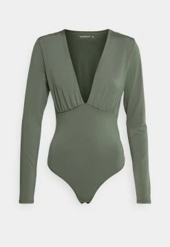 Abercrombie & Fitch SLINKY DEEP V RUCHED BODYSUIT - Long Sleeved Top - Thyme -Abercrombie & Fitch Shop af5f401ac899412eb0311c074d1e5cd6