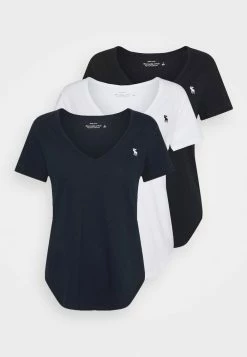 Abercrombie & Fitch VNECK 3 PACK - Basic T-shirt - Black/ White/ Navy