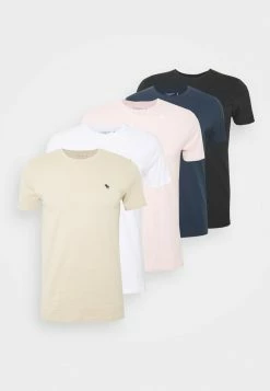 Abercrombie & Fitch NEUTRAL CREW 5 PACK - Basic T-shirt - White/rose/blue/beige/black