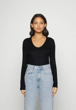 Abercrombie & Fitch COZY SCOOPNECK BODYSUIT - Basic T-shirt - Black Beauty