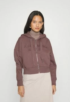Abercrombie & Fitch LONG LIFE LOGO - Zip-up Sweatshirt - Deep Taupe