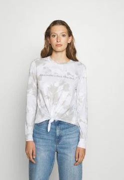 Abercrombie & Fitch LONG SLEEVE KNOTTED LOGO TEE - Long Sleeved Top - Light Blue Wash