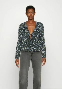 Abercrombie & Fitch RUFFLE TIE FRONT - Blouse - Black