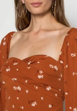 Abercrombie & Fitch DRAPED BODICE MINI - Day Dress - Brown Grounded -Abercrombie & Fitch Shop c39e721e1088492cb4c35045c6d5ee42