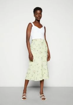 Abercrombie & Fitch WAIST MIDI - A-line Skirt - Yellow/green -Abercrombie & Fitch Shop c4c75e6daf7e4f199b8910970dbc7f5e