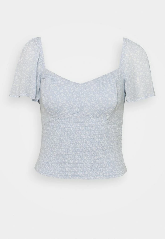 Abercrombie & Fitch CINCH VNECK FLUTTER - Blouse - Blue 1 Abercrombie & Fitch CINCH VNECK FLUTTER - Blouse - Blue