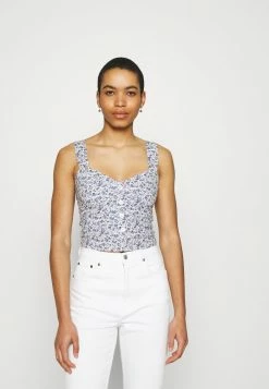 Abercrombie & Fitch PLEATED WIDE STRAP BUTTON THRU - Top - Blue/white