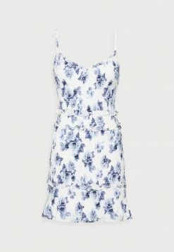 Abercrombie & Fitch EMEA SMOCKED SHORT DRESS - Day Dress - White-grounded/blue -Abercrombie & Fitch Shop c9e60d55dab14e34ab307a2d737afc93
