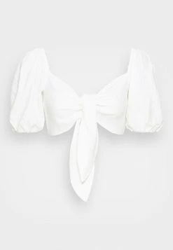 Abercrombie & Fitch TIE FRONT PUFF - Blouse - Brilliant White -Abercrombie & Fitch Shop cc7ca77b62894fe78956121d8d126c3b