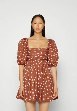 Abercrombie & Fitch PUFF SLEEVE VOLUME MINI - Day Dress - Brown Dot