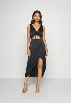 Abercrombie & Fitch CINCH FRONT DRAPY SKIRT MIDI - Cocktail Dress / Party Dress - Black Beauty