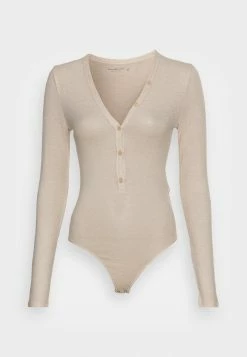 Abercrombie & Fitch COZY HENLEY BODYSUIT - Long Sleeved Top - Cement