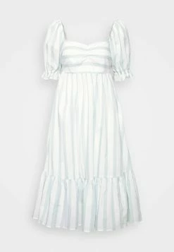 Abercrombie & Fitch PUFF SLEEVE MIDI DRESS - Day Dress - Green / White