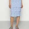 Abercrombie & Fitch WEBEX SMOCKED MIDI - Pencil Skirt - Blue