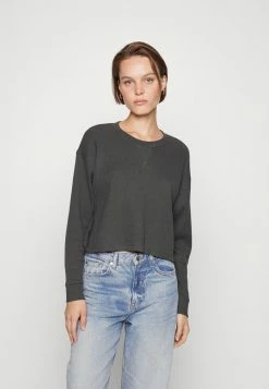 Abercrombie & Fitch WAFFLE CROPPED TEE - Sweatshirt - Dark Grey