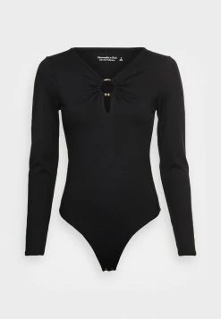Abercrombie & Fitch HARDWARE CUTOUT BODYSUIT - Long Sleeved Top - Black