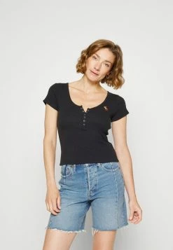 Abercrombie & Fitch ICON HENLEY 3 PACK - Basic T-shirt - Black/ White/doeskin