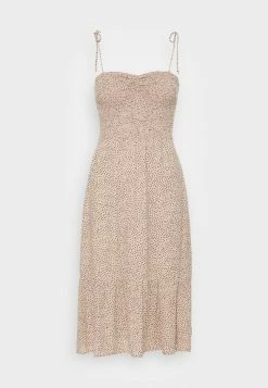 Abercrombie & Fitch SMOCKED BODICE MIDI DRESS - Day Dress - Tan Dot -Abercrombie & Fitch Shop ddd14491630e447a8b4602f6029d1f6e