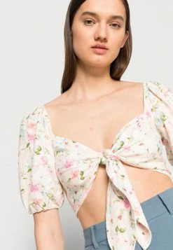 Abercrombie & Fitch TIE FRONT PUFF - Blouse - Cream -Abercrombie & Fitch Shop e785e4d30ee6479ba7b81d9779122bc0