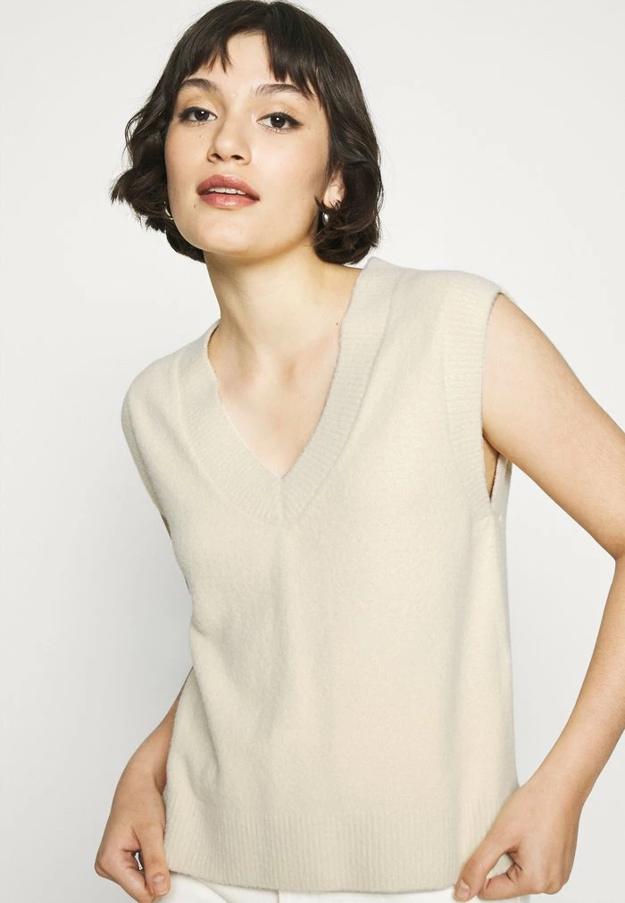 Abercrombie & Fitch CROPPED VEST WEBEX - Jumper - Wood Ash Tan 4 Abercrombie & Fitch CROPPED VEST WEBEX - Jumper - Wood Ash Tan - Image 4