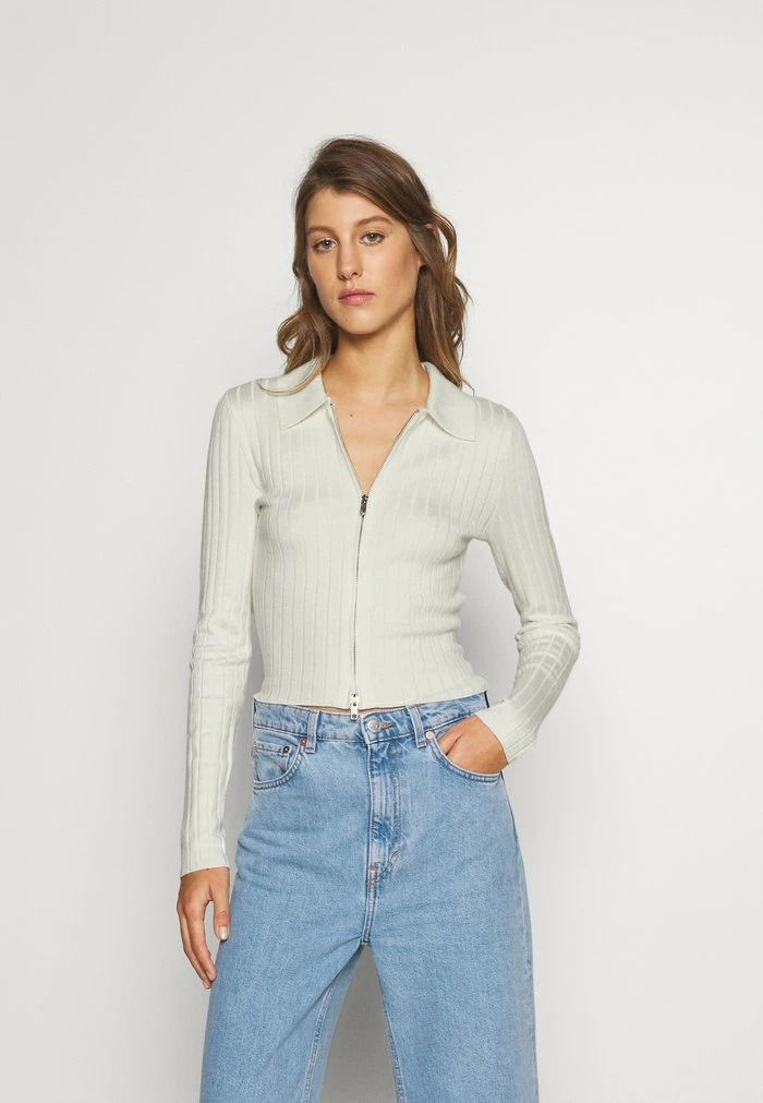 Abercrombie & Fitch CHASE ZIP SHORT CARDI - Cardigan - Cream 1 Abercrombie & Fitch CHASE ZIP SHORT CARDI - Cardigan - Cream