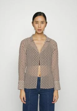 Abercrombie & Fitch ONE CLOSURE SHEER - Button-down Blouse - Brown Checkerboard