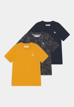Abercrombie & Fitch CREW 3 PACK - Basic T-shirt - Sky Captain/black Ice Dye/golden Rod